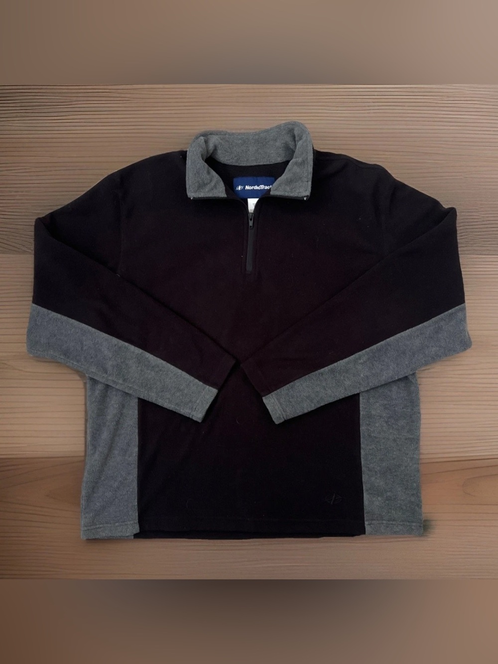 NordicTrack Mens Large 1/4 Zip Fleece Top Black Gray